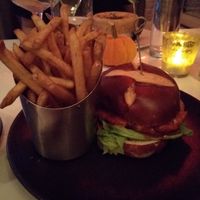 Sweet chili burger with fries at P.S. Kitchen in New York City