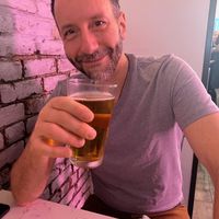 Hubby with delicious beer   at P.S. Kitchen in New York City