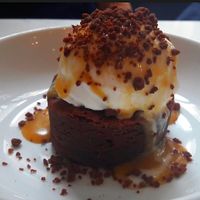 Brownie with coconut ice cream at P.S. Kitchen in New York City