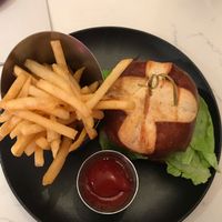 PS Burger and truffle fries. Yum! at P.S. Kitchen in New York City