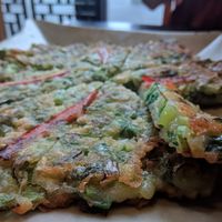 Big green onion pancake! at Minari in Kyoto