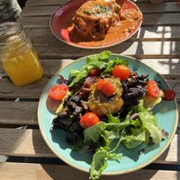 The vegan toast with orange juice   at Zenith in Porto