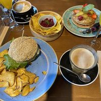 Vegan burger, nachos and pancakes   at Zenith in Porto