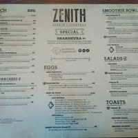 Menu at Zenith in Porto