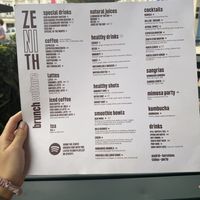 Menu  at Zenith in Porto