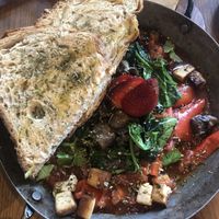 Vegan shakshuka with tofu, mushroom and spinach  at Zenith in Porto