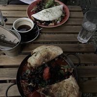 Vegan shakshuka and vegan tapioca  at Zenith in Porto