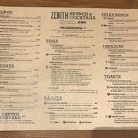 Brunch menu with lots of vegan options  at Zenith in Porto
