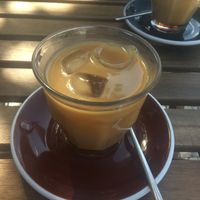 Vegan iced caramel coffee  at Zenith in Porto
