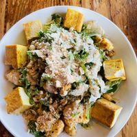 Tofu on the warm kale Caesar saladd  at Seabirds Kitchen in Long Beach