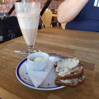 Vegan seed cake and vegan oat mint chocolate milkshake at Fig & Olive in Stranraer