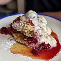 Vegan pancakes with berries and vegan yogurt  at Fig & Olive in Stranraer