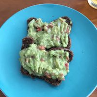Guacamole toast (appetizer for menu de la dia) at Twins Cafe GF in Lima