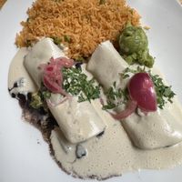 Veggie enchiladas with mole blanco  at Ed's Cantina & Grill in Estes Park