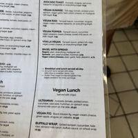 The vegan menu  at Ultra Coffeebar in Asheville