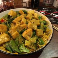 Regular Wheat Noodles wth tofu and extra veggies with coconut curry sauce at Dr Noodles in Perth