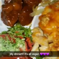 Orange chicken, mac, salad and cabbage. So yum! at I Juice & Smoothies in Decatur