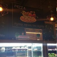 Vegan pizza ad board at Green Caffe in Split