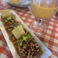 Vegan ceviche with “Bat Man” fruit juice  at Kahlo's Restaurant  in Denver