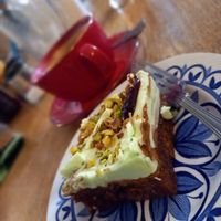 Vegan carrot and pistachio sponge at Cafe Chameleon in Ystradgynlais