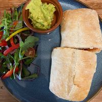 Tomato, hummus, chilli jam and avocado ciabatta   at Cafe Chameleon in Ystradgynlais