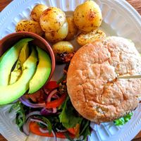 Homemade spicy veg burger at Cafe Chameleon in Ystradgynlais