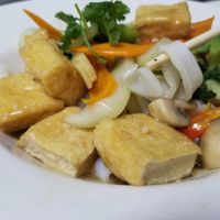 tofu veggie over fresh rice noodle gravy style  at Pho Fresh in Rancho Cordova