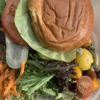 Takeout burger w side salad   at The Maclab Bistro in Banff