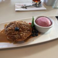 Vegan apple pie and sorbet at The Maclab Bistro in Banff
