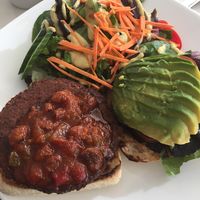Maclab Vegan burger with side salad at The Maclab Bistro in Banff