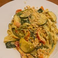 Noodles and coconut curry  at Garraxi Restaurante Vegetariano in San Sebastian