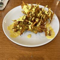 bolas de patata y cebolla  at Garraxi Restaurante Vegetariano in San Sebastian