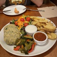 Combination plate with burgers   at Garraxi Restaurante Vegetariano in San Sebastian