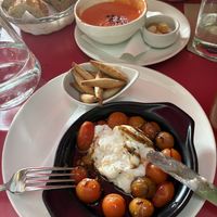Gazpacho and burrata starters   at Garraxi Restaurante Vegetariano in San Sebastian