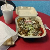 Vegan Chick'n Schwarma and vegan Banana Milkshake at Flying Falafel at The Flying Falafel in Berkeley