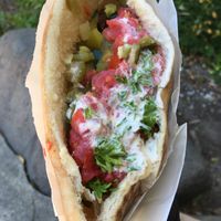 Falafel pocket (vegan, $8.69 with tax) at The Flying Falafel in Berkeley