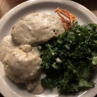 Chick’n fried chick’n with mashed potatoes & gravy and kale salad   at Green Vegetarian Cuisine - Quarry Market in San Antonio