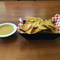 Tortilla chips and vegan queso. at Green Vegetarian Cuisine - Quarry Market in San Antonio