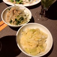 Yuzu cabbage and bean sprout appetiser dishes at Tiger Gyoza Hall  in Tokyo