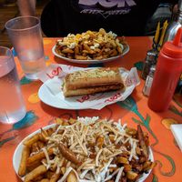 Vegan poutine at the front at La Banquise in Montreal