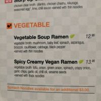 Veggie Menu Section at JINYA Ramen Bar in Calgary