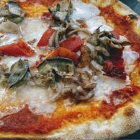 'Top Your Own Vegan Prima Pizza's - grilled aubergines, caramelised onions, roasted peppers, vegan cheese at ASK Italian in Glasgow