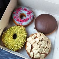 Pistachio with chocoate filling, Cinnamon flavoured, Boston and Blue chocolate with raspberries at Blue Vegan Pig Shop in Prague