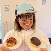 As you see, my friend was a happy little pig   at Blue Vegan Pig Shop in Prague