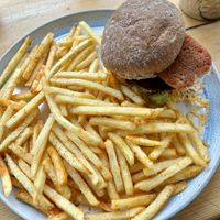 Vegan breakfast burger  at The Orchard Cafe in Worthing