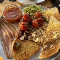 Vegan Breakfast with added sausage and scrambled tofu   at The Orchard Cafe in Worthing