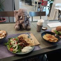 Gyros, fries, dumplings, lentil burger - dish of the day at Elephant in the Room in Thessaloniki