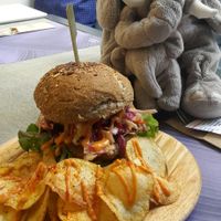 Schnitzel 'chicken' burger. Awesome! at Elephant in the Room in Thessaloniki