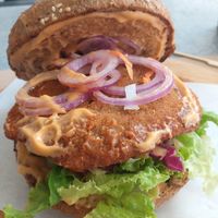 'Chicken's schnitzel burger. Filling and tasty. at Elephant in the Room in Thessaloniki