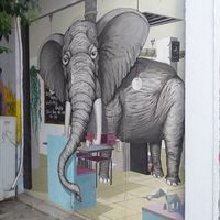 Beautiful mural at rear of restaurant. Make sure you take a look. It is amazing! at Elephant in the Room in Thessaloniki